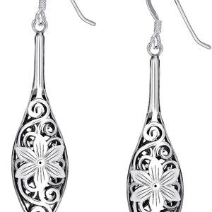 925 Sterling Silver Filigree Dangle Drop Earrings | Lightweight Antique Balinese